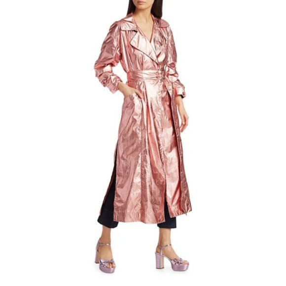 NWT Cinq à Sept Kianna metallic pink trench coat - Picture 7 of 14